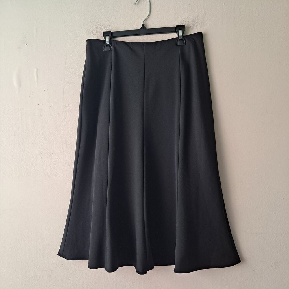 Lands End A-Line Midi Flared Skirt 8 Panel Seam Wool Blend Pull On Black Size 6
